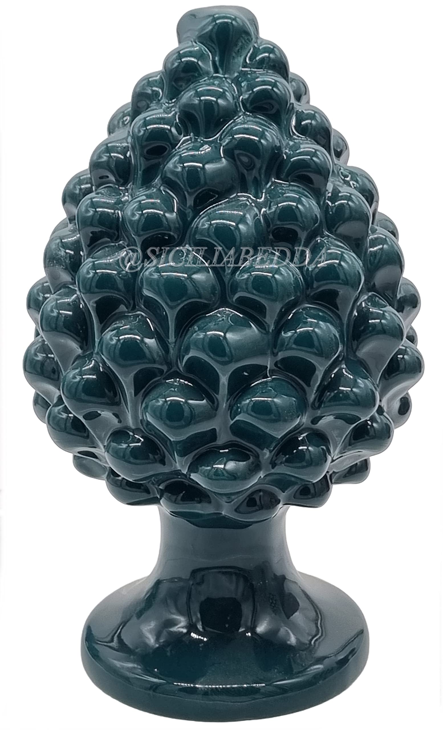 Sicilia Bedda Dark Green - Sicilian Ceramic Pine Cone - Product Made Entirely By Hand - Decorative Pine Cone (, 22_X_14cm)