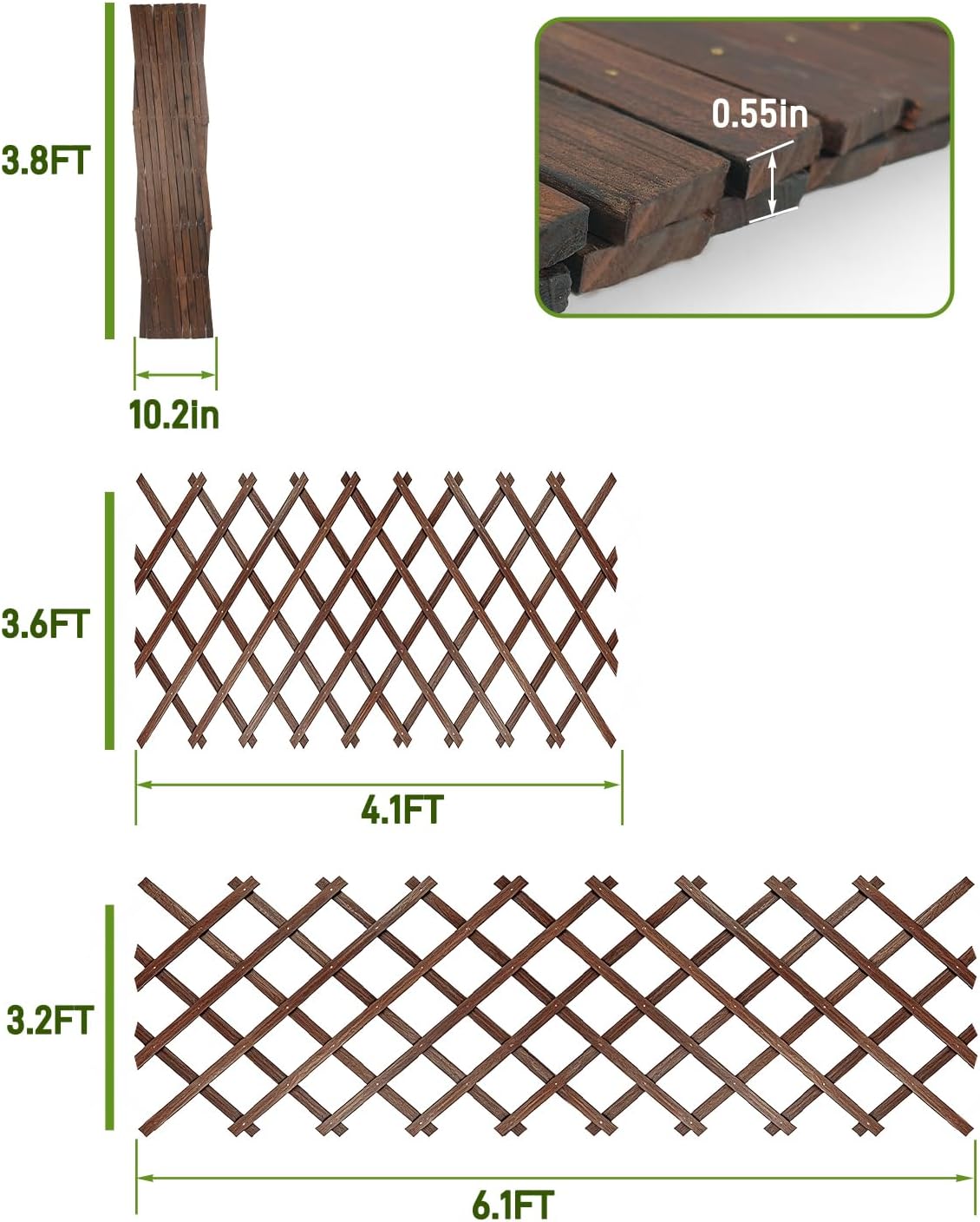 Expandable Wooden Lattice Fence Panel, 1 Pack, 3.2 x 6.1 Ft Large Wood Garden Trellis for Climbing Plants, Outdoor Privacy Fence Wall for Ivy Rose Vine, Patio Yard Balcony Decor