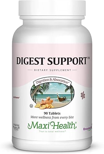 Maxi Health Digest Support - Complejo de hierbas y enzimas - Digestión de proteínas - 90 tabletas - Kosher