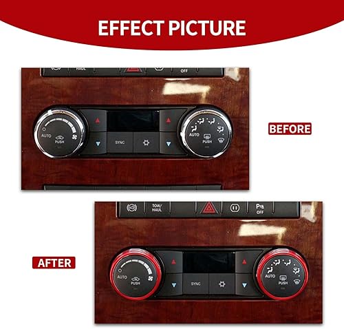 Miniatura 2 de CheroCar Pomo de botón de interruptor de aire acondicionado Accesorios internos para Dodge RAM 2010-2012, rojo