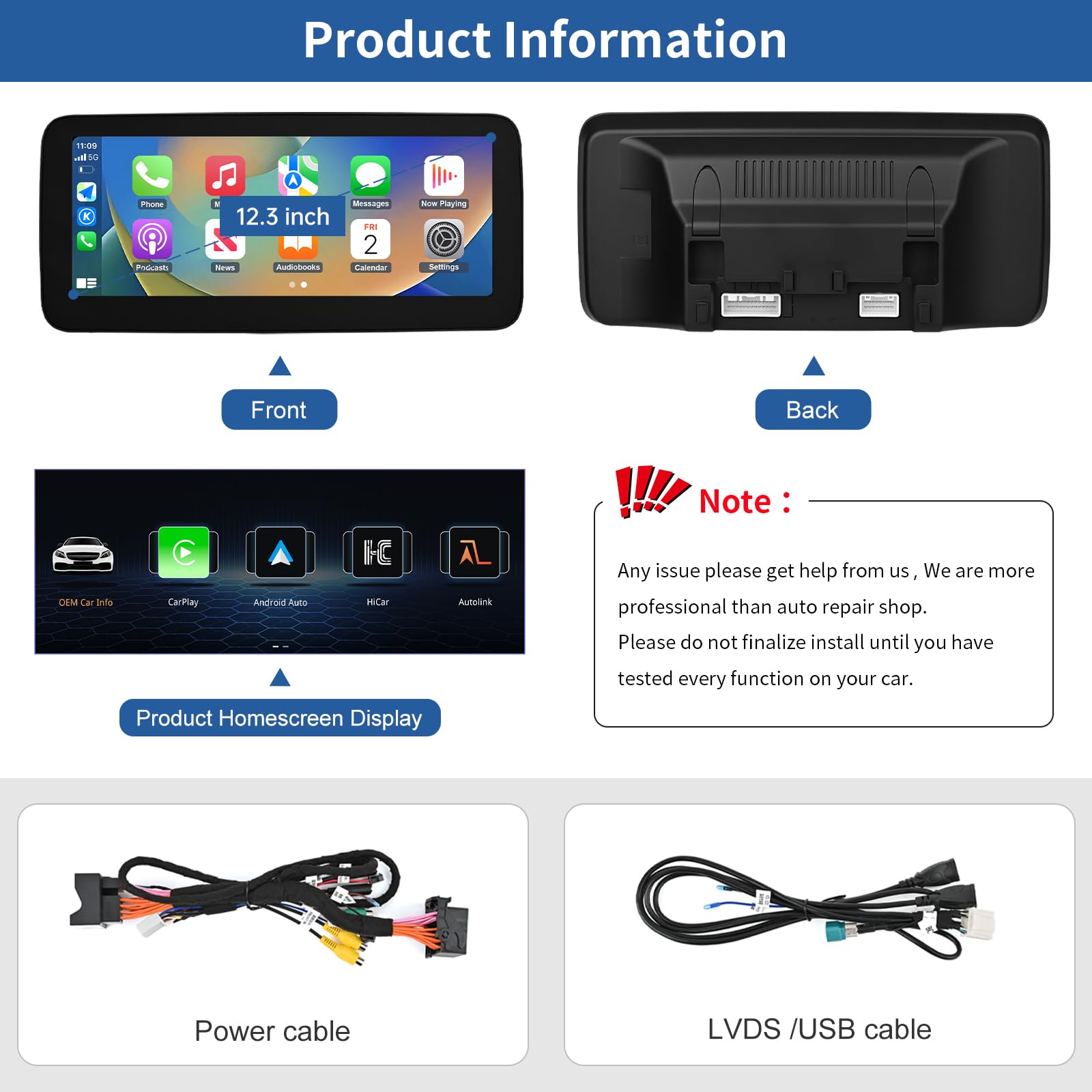 Road Top 12,3 Pollici Autoradio, CarPlay senza fili e Android Auto per Mercedes Benz A CLA GLA Classe W176 C117 X117 2013-2015 Anno con sistema NTG4.5/4.7, schermo tattile Stereo Auto con Mirrorlink