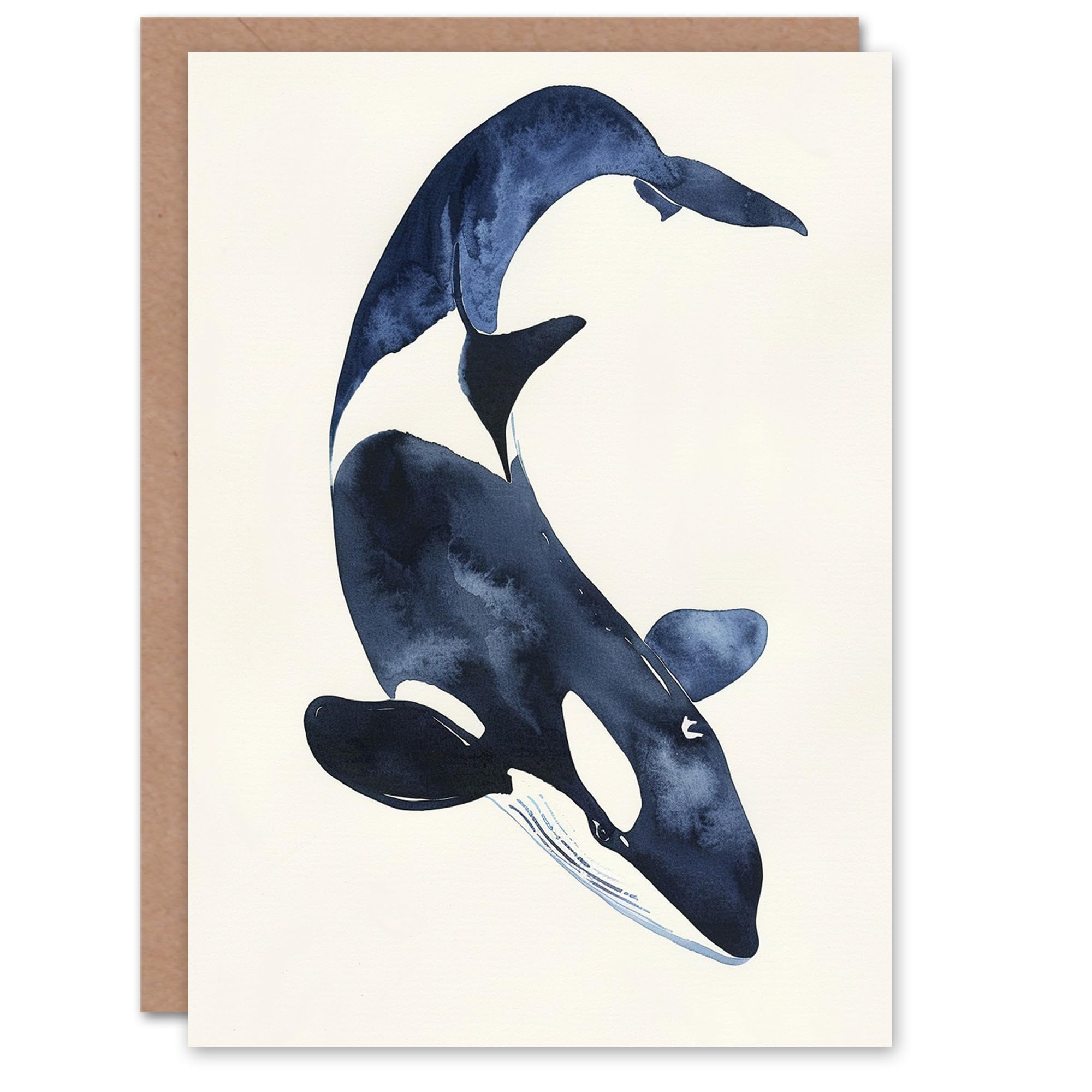Artery8 Greeting Card - Orca Whale Watercolour Birthday Card - Black