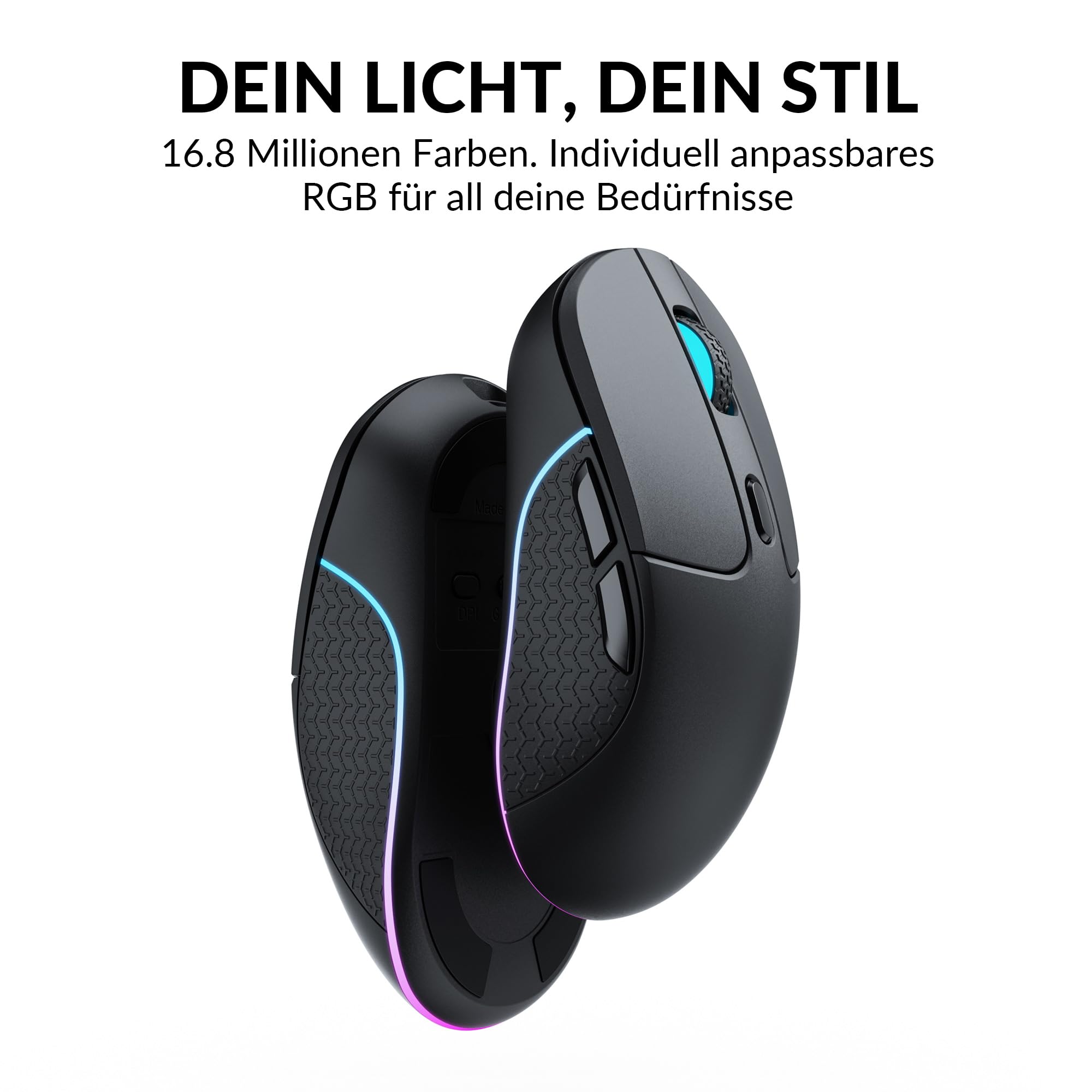 Keychron M3 programmierbare kabellose Maus, 2,4 GHz/Bluetooth 5.1/USB-C-Anschluss, 26000 DPI, PAW3395-Sensor, RGB-LED, 70 Stunden Akkulaufzeit, 79 g Gaming-Maus für PC, Mac und Laptop – Schwarz