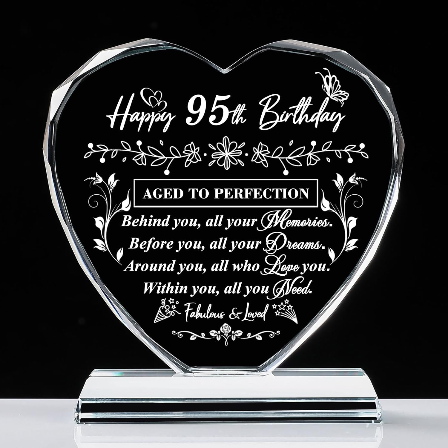 95th Birthday Gifts for Women Men, Laser Glass Heart 95th Birthday Decorations Ideas, Happy Birthday Gifts for 95 Year Old Parents Grandparents Husband Wife Mom Dad Friend