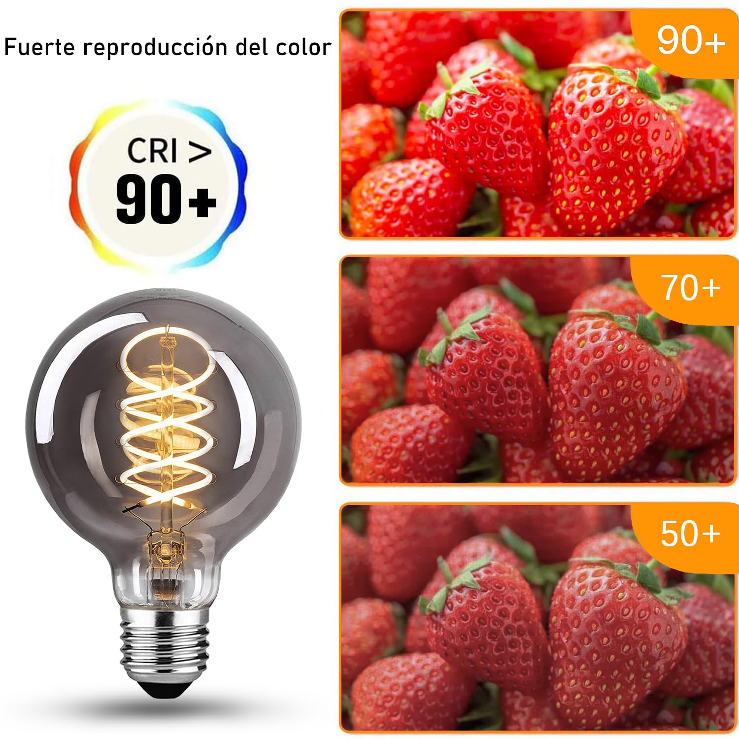 Bombilla LED vintage Edison, Bombilla regulable E27 4W LED blanco cálido, Lámpara Edison vintage regulable E27, ideal para nostalgia y retro - Gris Humo - 6 piezas (G80 YHS)