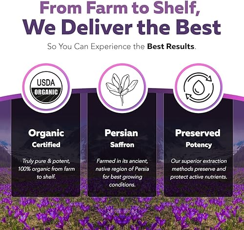 Miniatura 4 de Extracto orgánico de azafrán extracto optimizado con azafranal, azafranal y crocinas  clínicamente estudiado  Calidad premium de sargol persa  Apoya