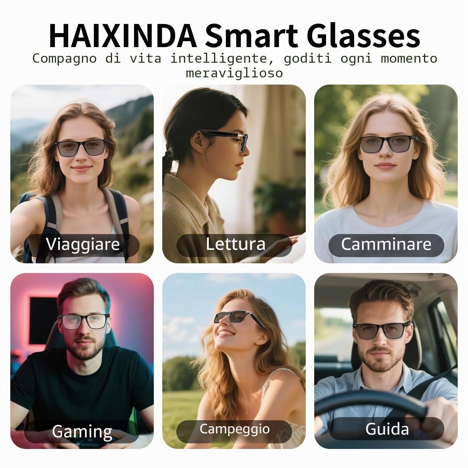 Occhiali intelligenti per traduttore AI con chat GPT, traduzione in tempo reale, occhiali Bluetooth per uomini e donne con oltre 160 lingue, lenti fotocromatiche, supporto audio/video