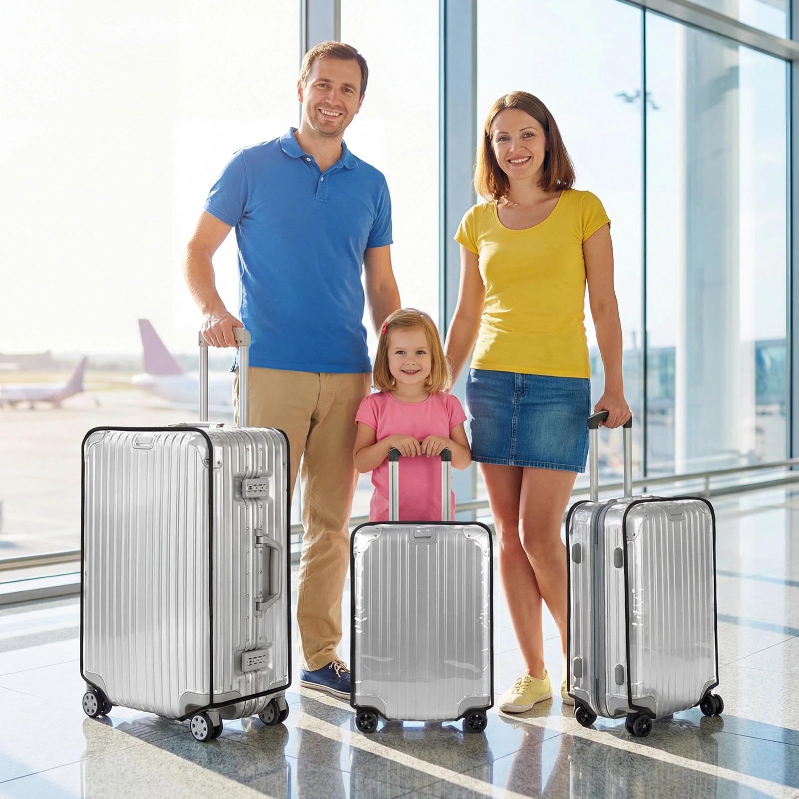 Lot de 3 Housses Protection Valise en PVC Transparent Etanche 20+24+28 Pouces Valise imperméable Protection Poussiere pour Trolley Voyage