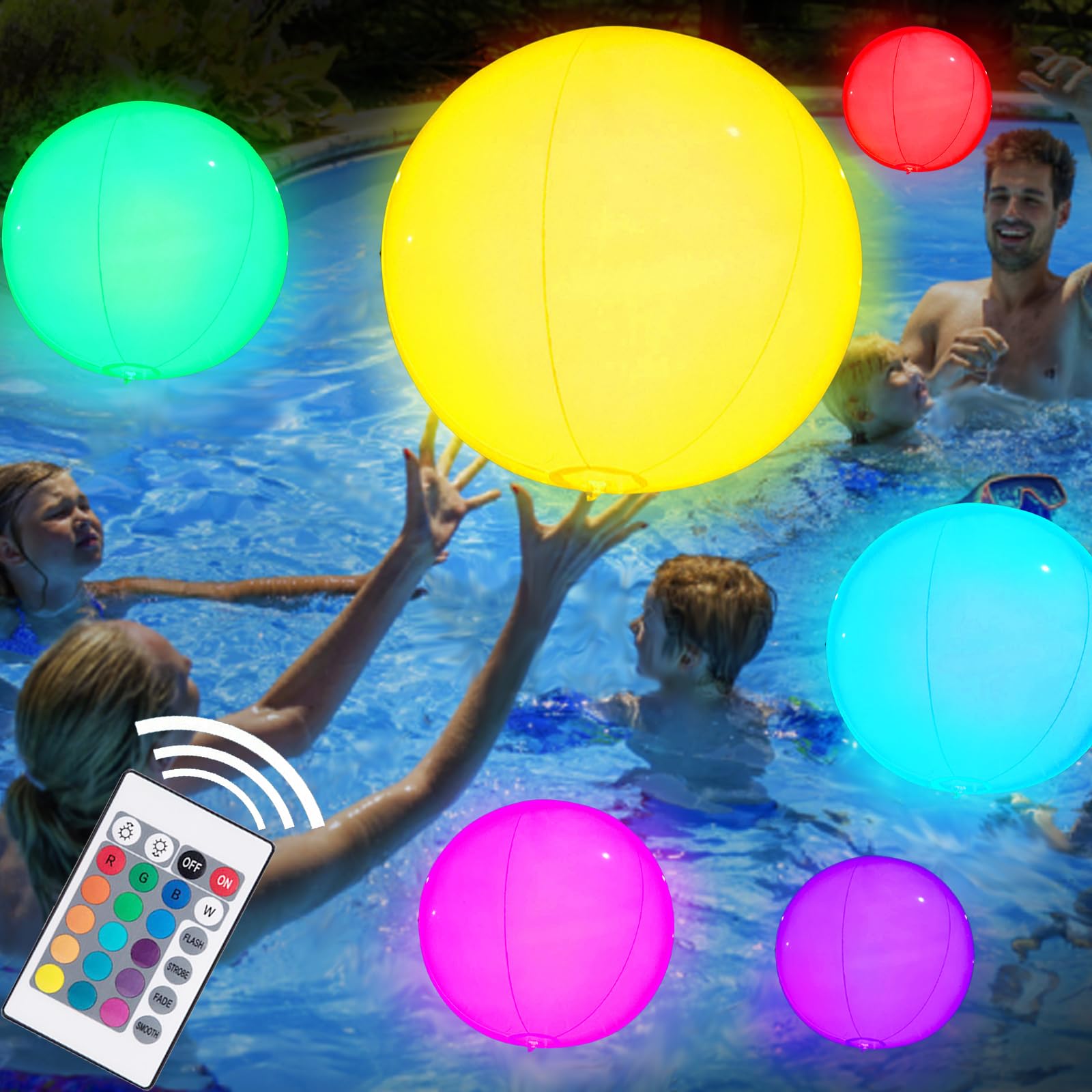 Pelotas de Playa Inflables, Bolas de Playa, Pelotas de Playa LED de 40 CM, con Control Remoto por Infrarrojos, para Piscina Vacación Verano Juegos de Agua Actividad