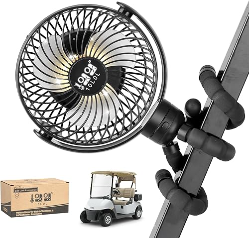 Miniatura 11 de 10L0L Ventilador magnético para carrito de golf recargable con soporte de trípode flexible, ventilador portátil con batería de 10000 mAh, cabezal