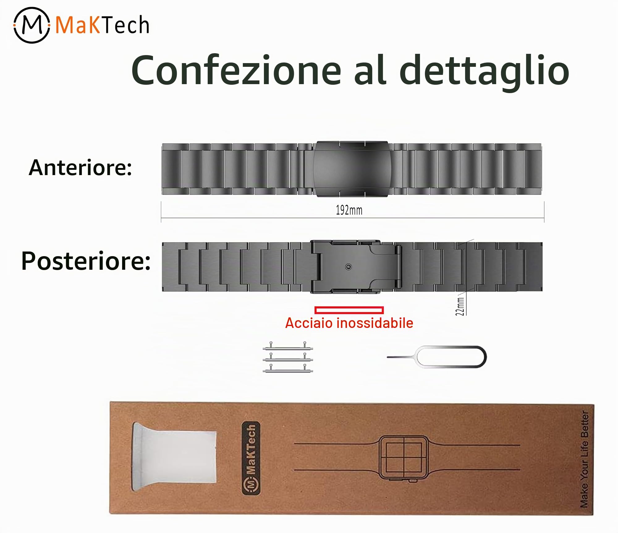 Cinturino Titanio 20mm e 22mm, Bracciale a Maglie Leggero Universale