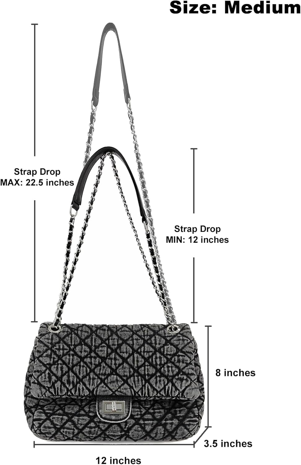 Quilted Denim Purse, Shoulder Bag for Women, Crossbody Flap Tote Bag,Silver Chain Hobo Bag, Vintage Washed Jean Purse - Image 6