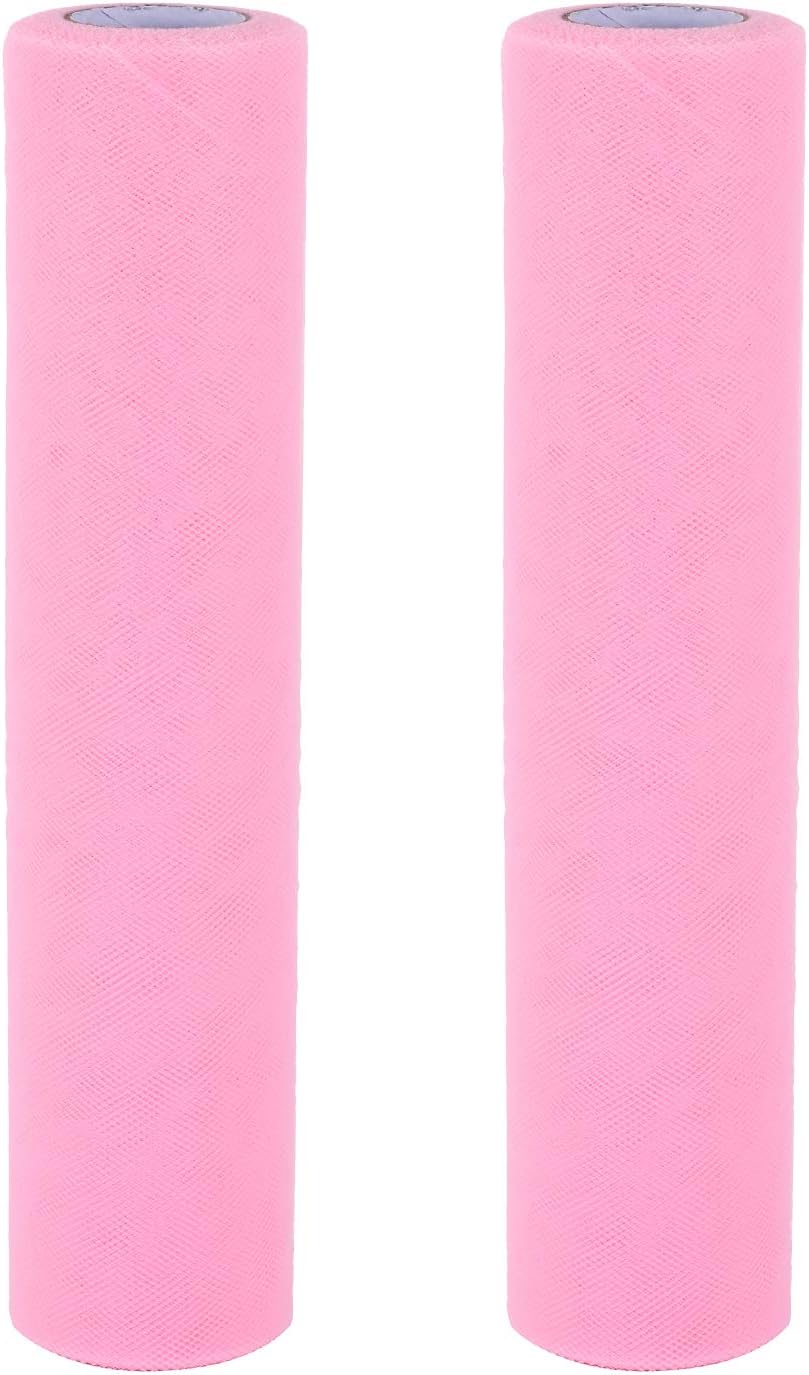 Berolle 2 Rolls 50 Yards Tulle Rolls Sheer Fabric Spool Ribbon Tulle Ribbon Rolls for DIY Table Skirt Sewing Baby Shower Party Wedding Decoration (30cm Wide) (Pink)