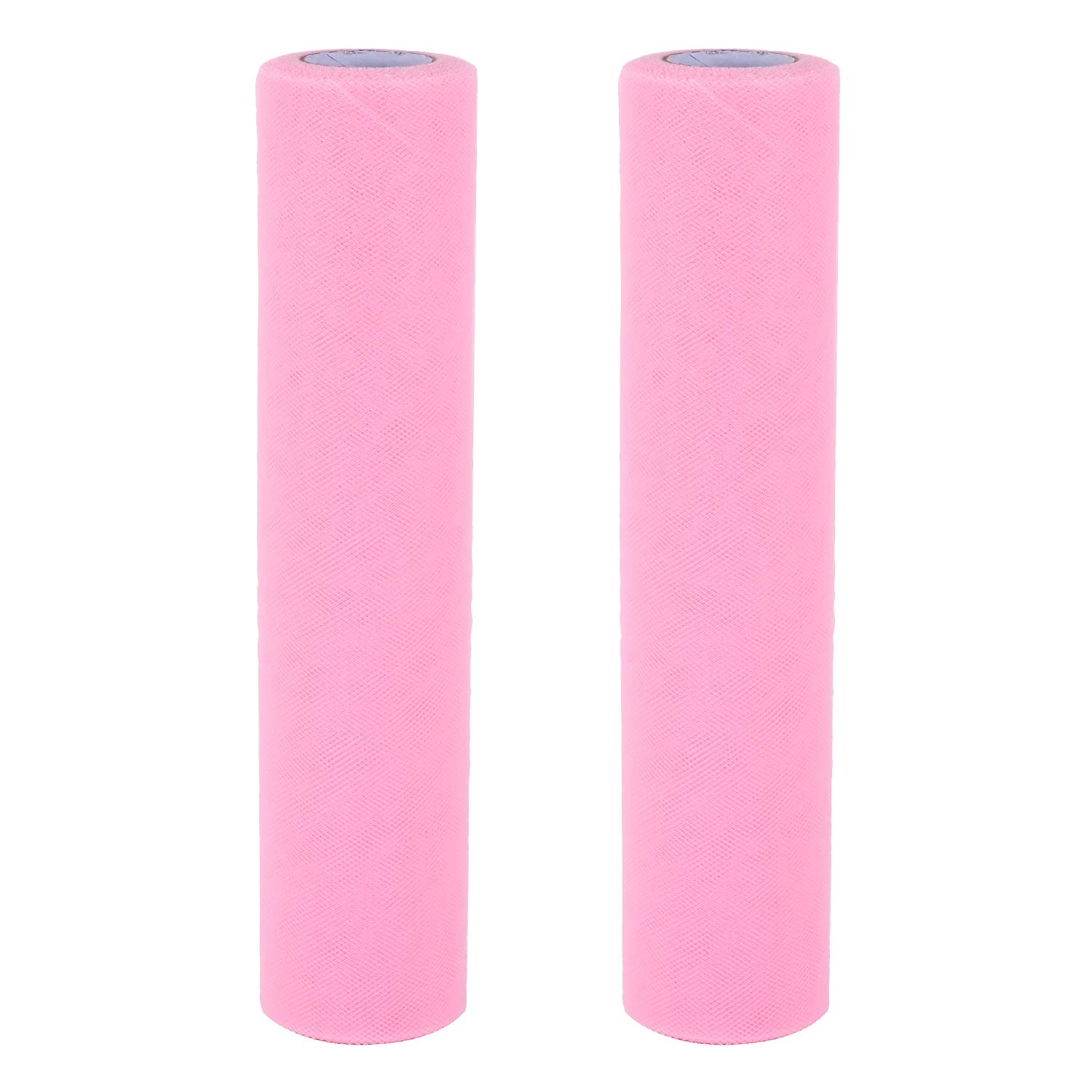 Berolle 2 Rolls 50 Yards Tulle Rolls Sheer Fabric Spool Ribbon Tulle Ribbon Rolls for DIY Table Skirt Sewing Baby Shower Party Wedding Decoration (30cm Wide) (Pink)