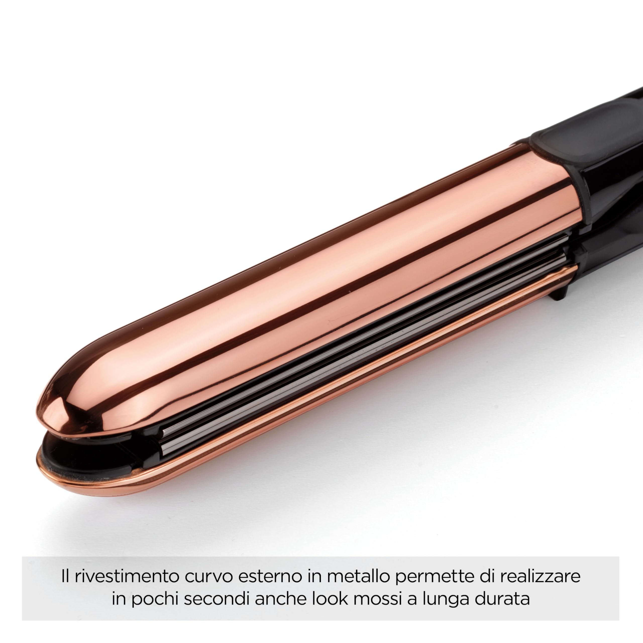 BaByliss Piastra Capelli Straight And Curl Brilliance, Piastre in Titanio, Funzione anti-crespo, riscaldamento in 15sec, Design esterno curvo in acciaio, 5 temperature fino a 235°C, ST482E