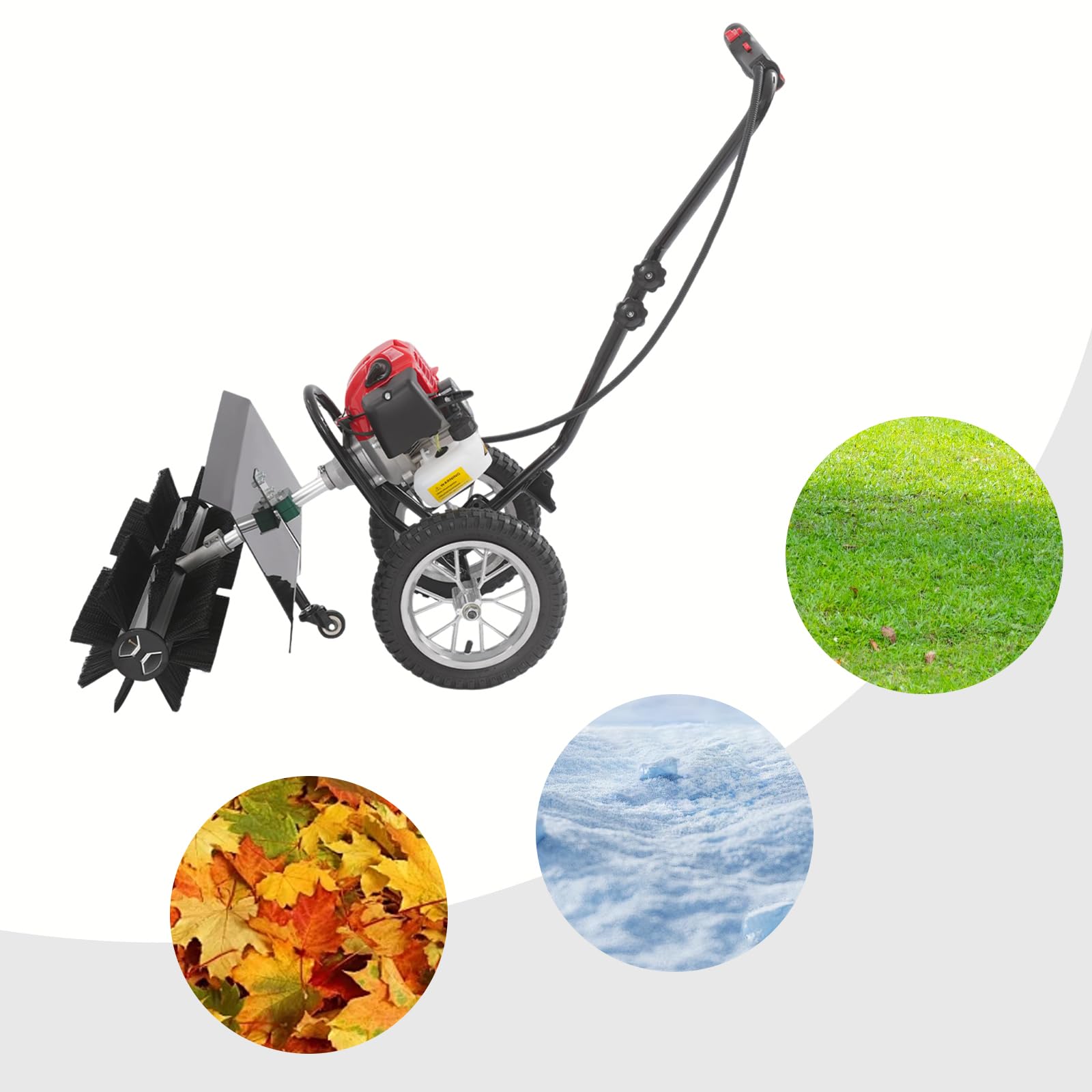 43CC Kehrmaschine Benzin 2-Takt Motorbesen, RäUmgeräT Schnee Sweeper, 60 cm Bürstenbreite 1,25 kW / 1,7 PS Handkehrmaschine für Kunstrasen, Straßen und Schneeräumung