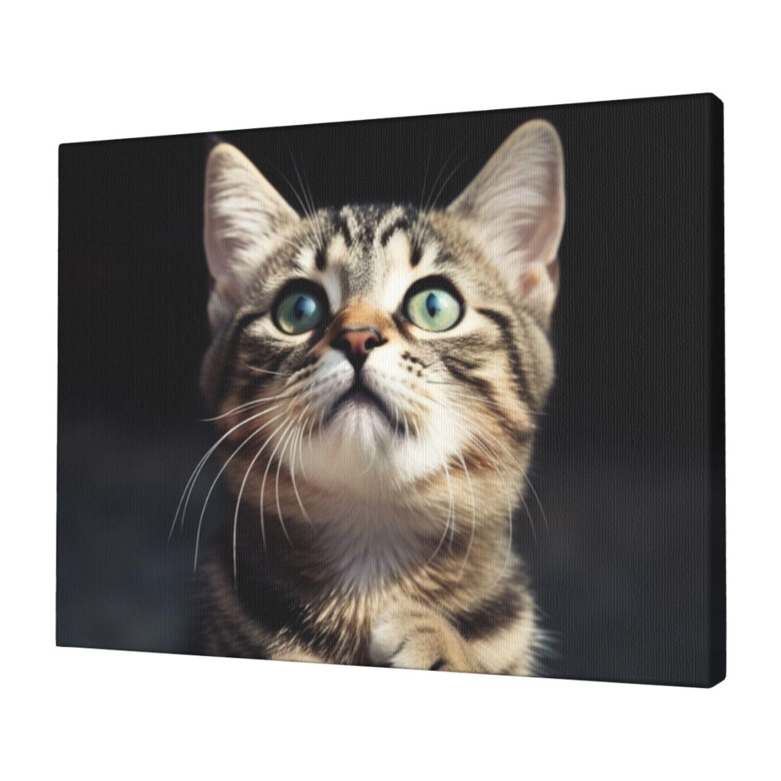 KLOPH Cat Canvas Wall Art for Living Room 12"x16" Modern Artwork Painting for Bathroom Hanging Canvas Prints Aesthetic Wallart for Bedroom Kitchen Office Wall Decor