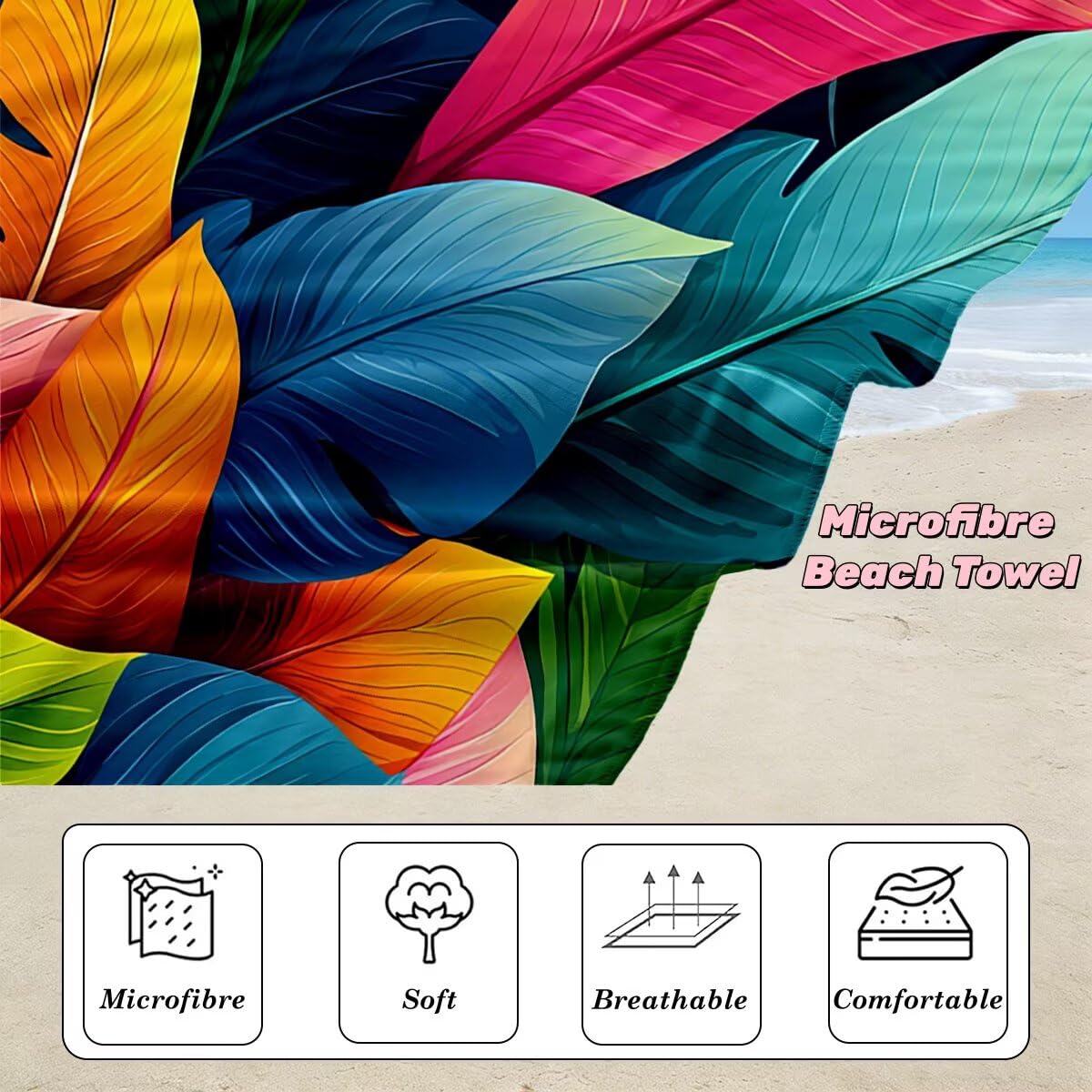 Toalla Playa 100x220 cm, Toalla Gimnasio Microfibra Secado Rapido, Juego de 2 Antiarena Toallas de Playa, Ligera Compacta Toallas Microfibra Grande para Viaje, Regalo Hombre Regalo Mujer (Hoja) -5083