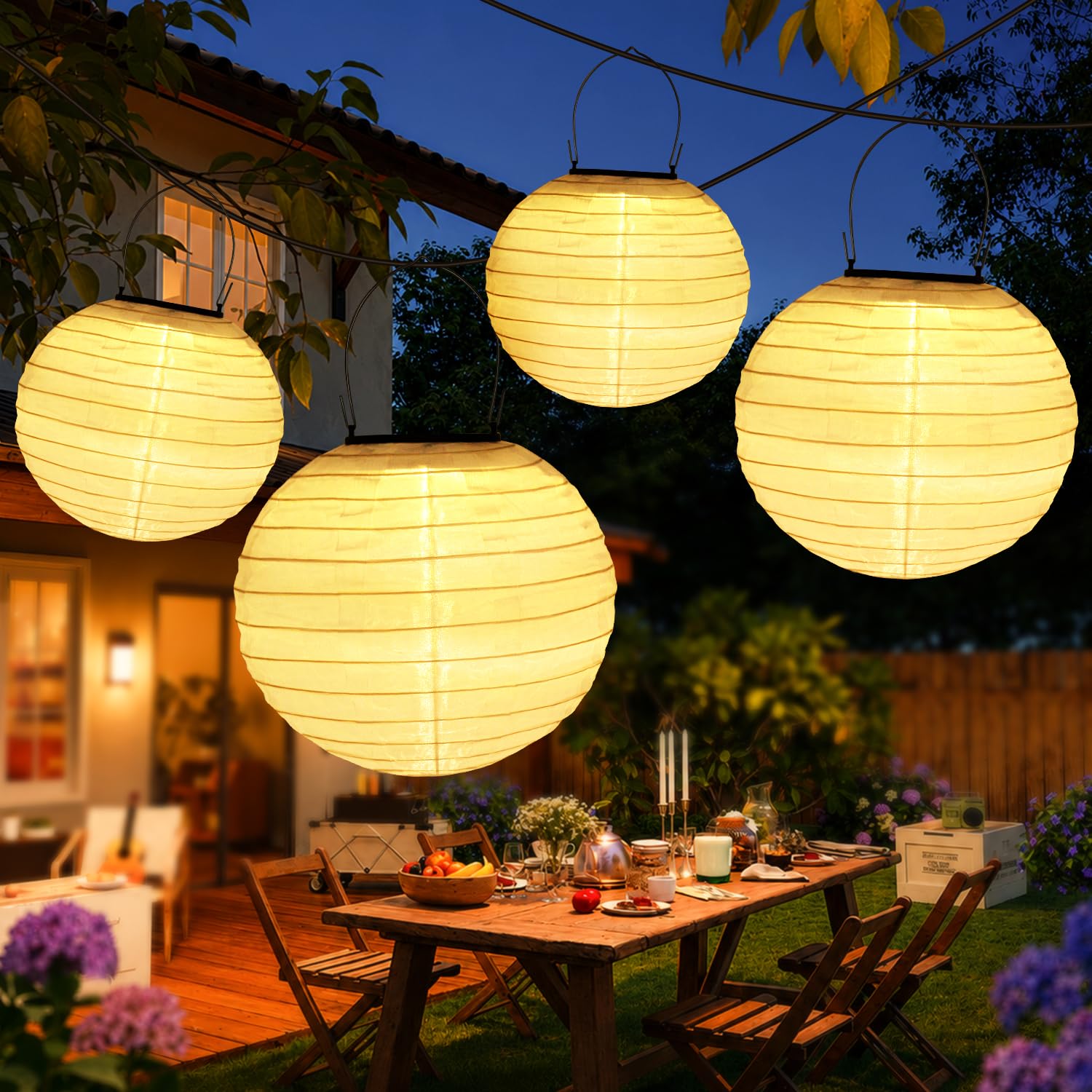 4 Stück Solarlaterne für Garten Deko, 20cm Solar Lampions Außen Wetterfest | LED Hängende Solarbetrieben Gartenlaterne, Solarleuchten Garten Draußen Balkon Hof Terrasse Deko, Geschenk für Frauen Mama