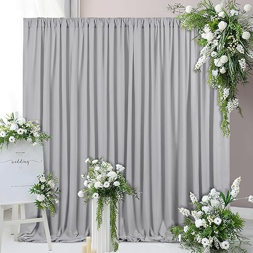 Cortina de fondo gris para boda, 10 x 8 pies, cortinas de fondo de poliéster para despedida de soltera, cumpleaños, fotografía, decoración de fiesta