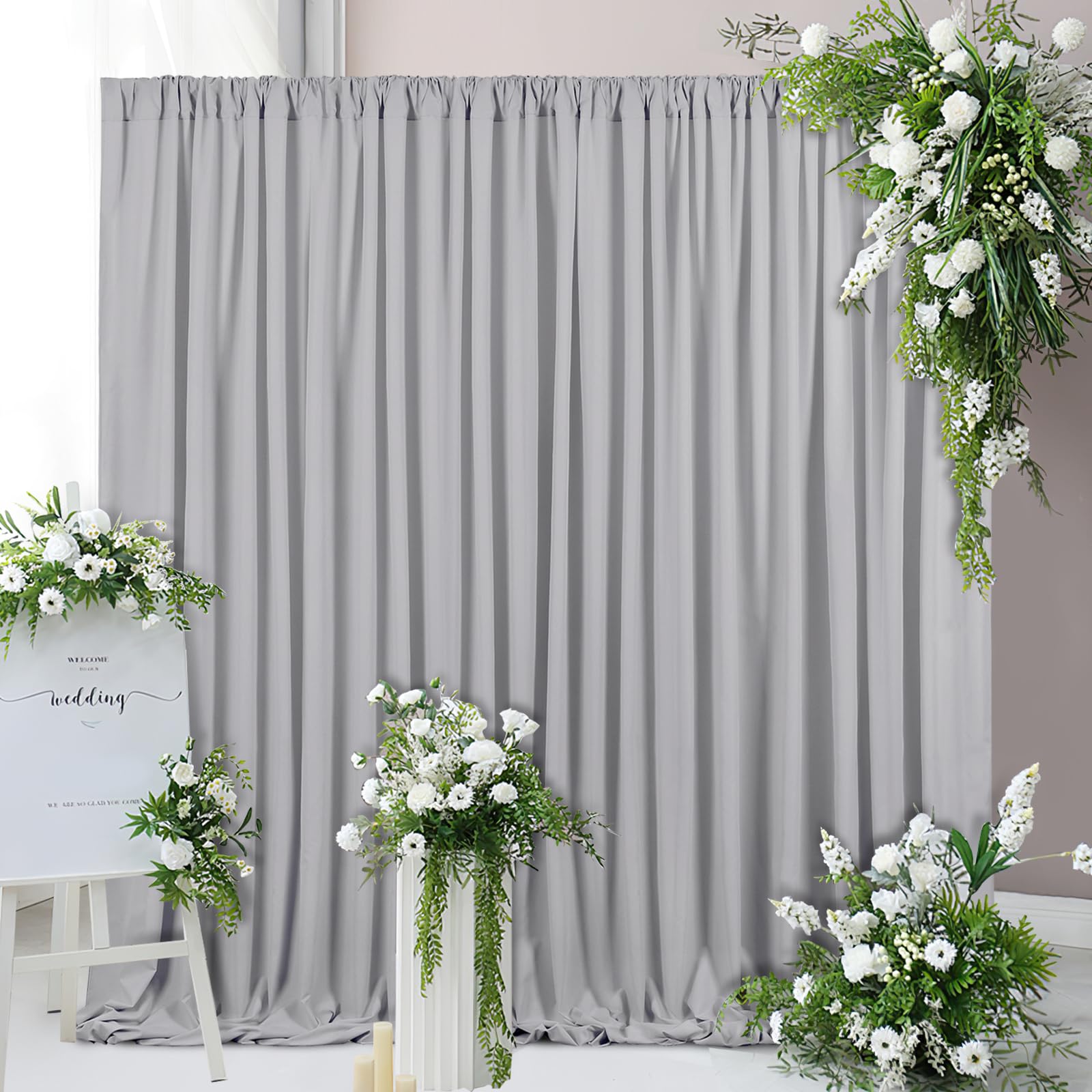 Gray Backdrop Curtain Polyester Decorations: 4 Panels 5ft x 8ft Halloween Polyester Fabric Backgrounds for Wedding Photography Decor