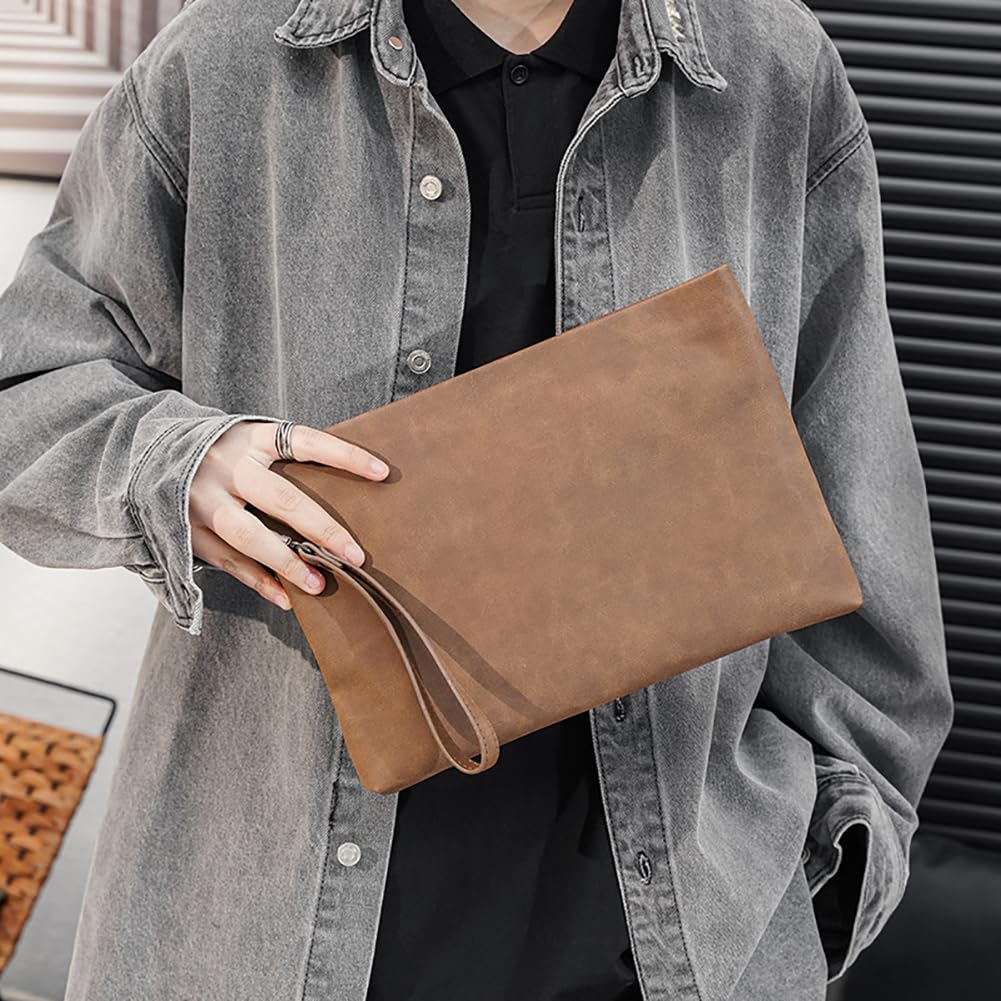 Aideal Pochette Uomo da Polso Pelle sintetica, Multifunzione Borsetta Portacellulare a Mano Marrone Sacchetto Portatile per Ufficio/Lavoro/Shopping