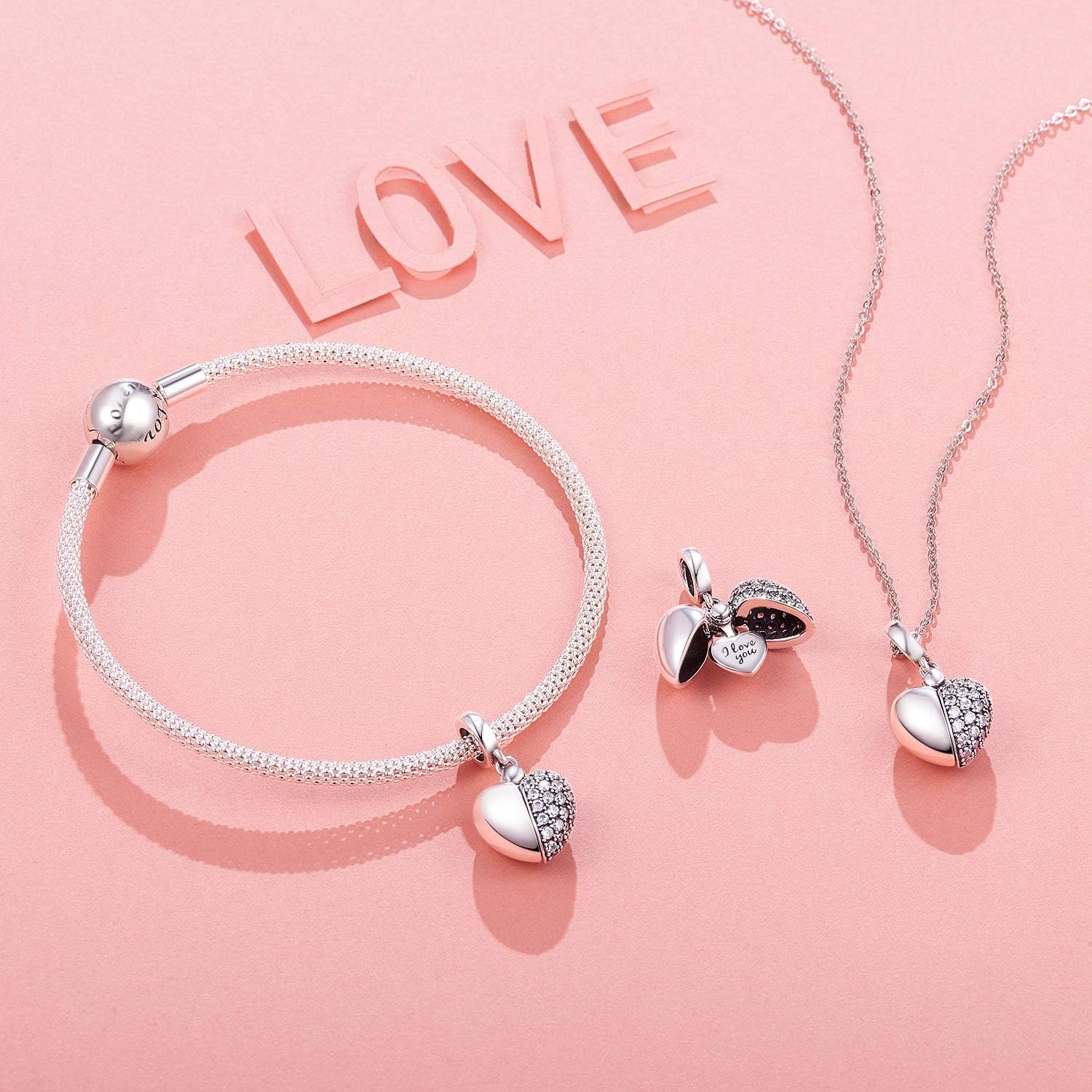 NINGAN Serie d'amore in argento 925 Pendente con perline Regalo di compleanno di San Valentino Adatto per collana di braccialetti da donna