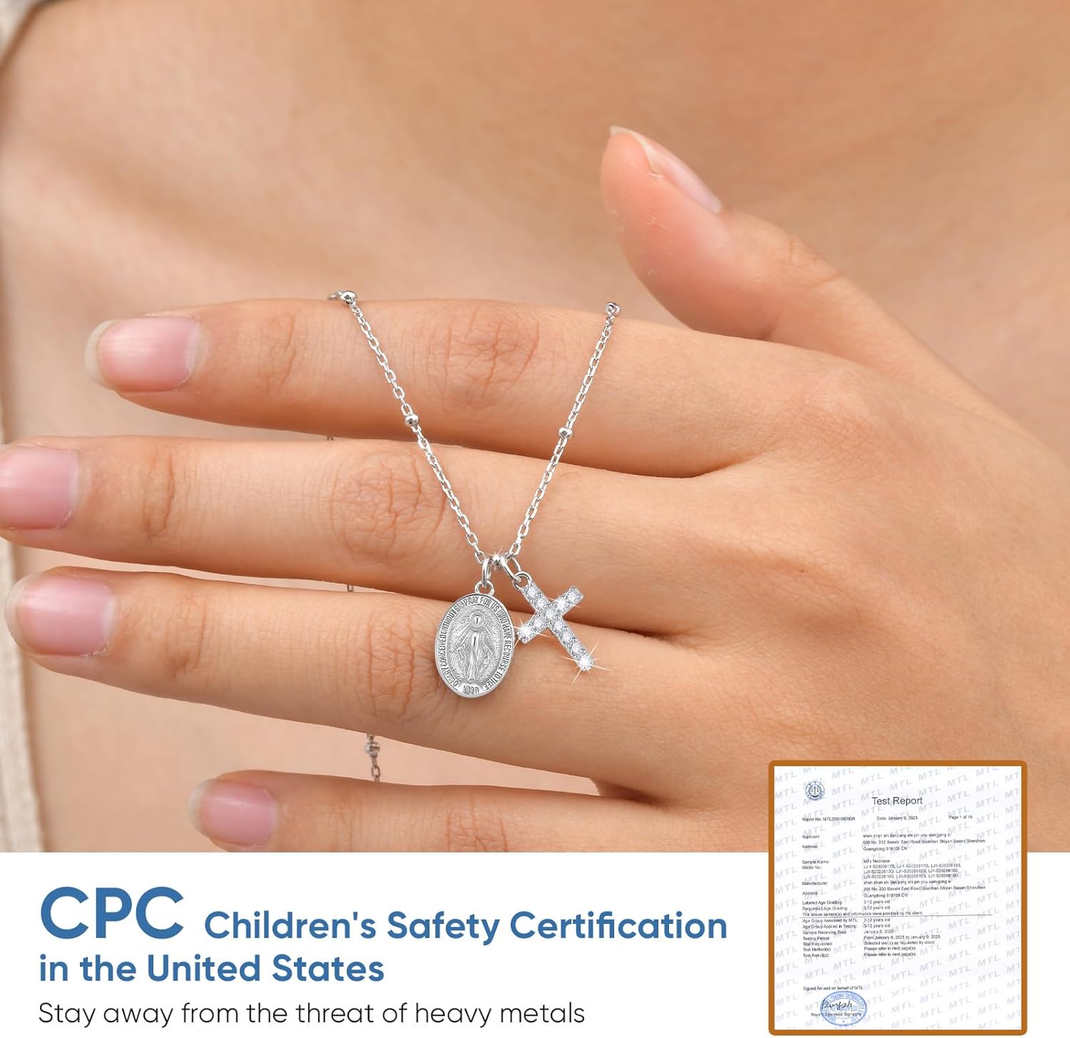 925 Sterling Silver Cross Necklace for Girls Kids - Small Dainty Cross Pendant for Women, Virgin Mary Cross Necklace First Communion, Baptism, Confirmation Gifts for Daughter Granddaughter Nieces Toddler, Religious Faith Jewelry Gifts
