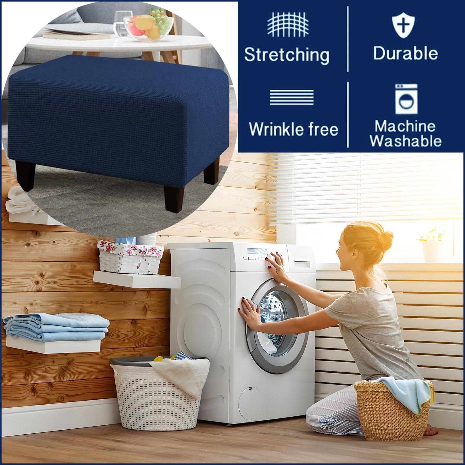 S-XXXL Ottoman Slipcover Rectangular, Hassock Covers 22-80 Inch Stretchable Protector, Decorative Footrest Sofa Stool Cover(Purple,85x105cm)