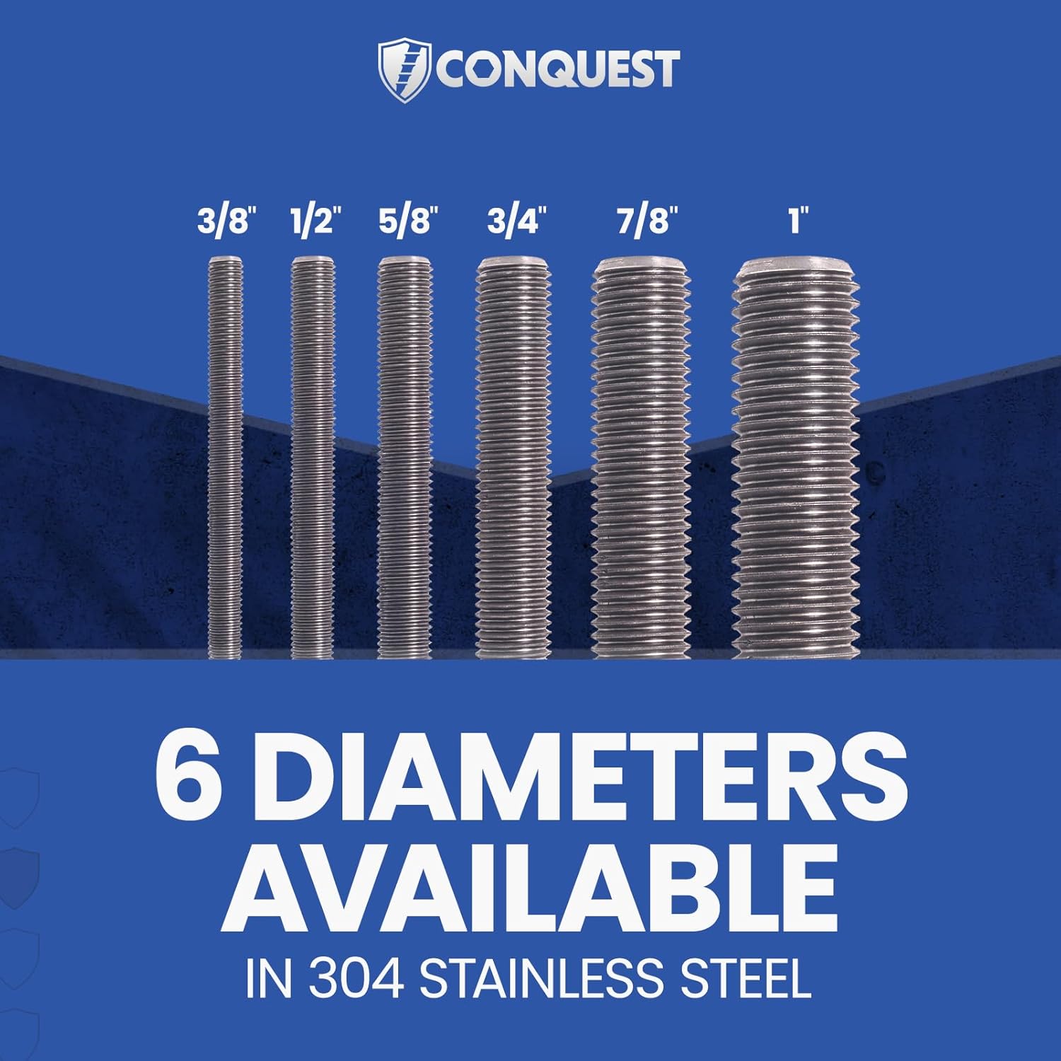 Fasteners Plus Type 304 Stainless Steel Fully Threaded Rod, 1/2" -13 Thread Size, 36" Length Right Hand Threads