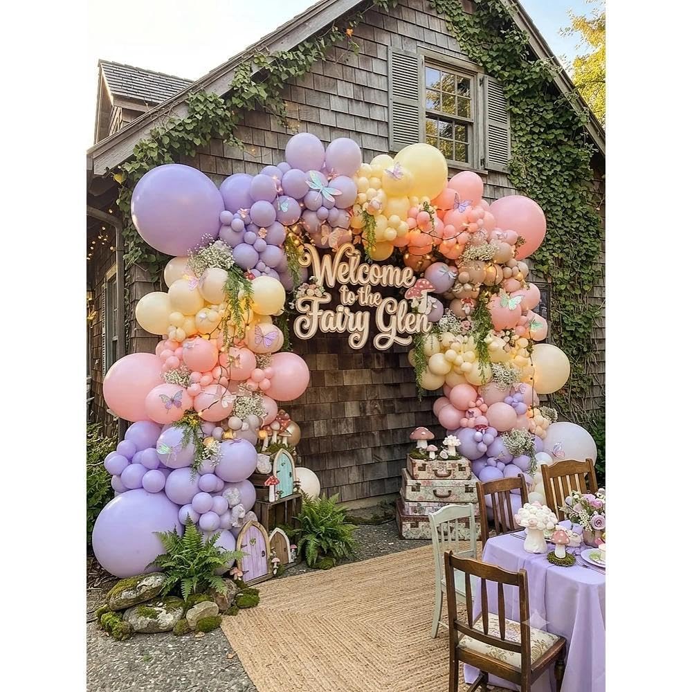 Palloncino rosa pastello viola doppio farcito lavanda lilla giallo chiaro nudo palloncino arco kit per fata compleanno matrimonio sposa baby shower farfalla autunno decorazioni per feste