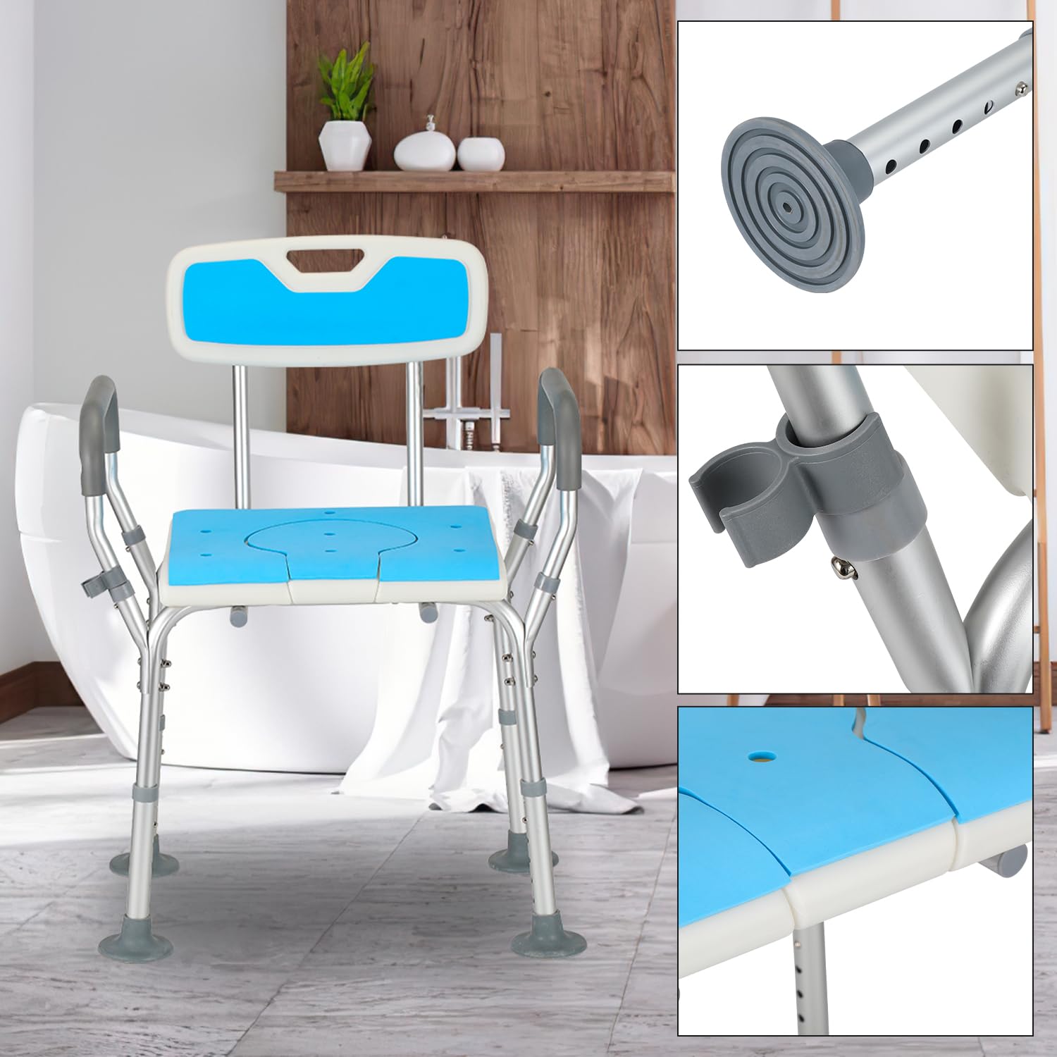Taboret prysznicowy 36-52 cm, z regulacją wysokości, krzesło prysznicowe z podłokietnikami, stabilne siedzisko prysznicowe, antypoślizgowe siedzisko prysznicowe, taboret łazienkowy dla seniorów