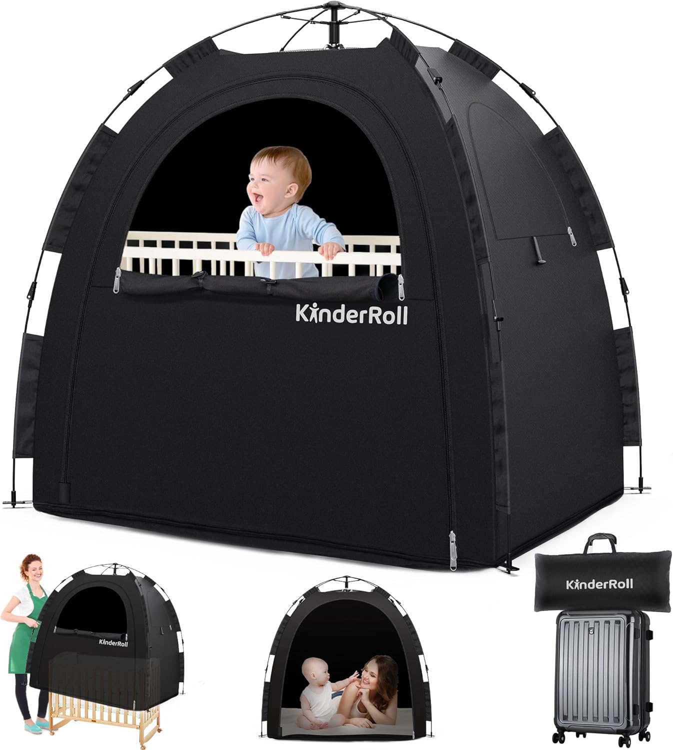 Blackout Sleep Tent for Pack and Play, ONE-Click Set Up Folding Breathable Baby Travel Sleep Pod Crib Cover Tent with Fan and Monitor Pouches, Block 98% Light, Black Blackout Sleep Tent for Pack and Play, ONE-Click Set Up Folding Breathable Baby Travel Sleep Pod Crib Cover Tent with Fan and Monitor Pouches, Block 98% Light, Black