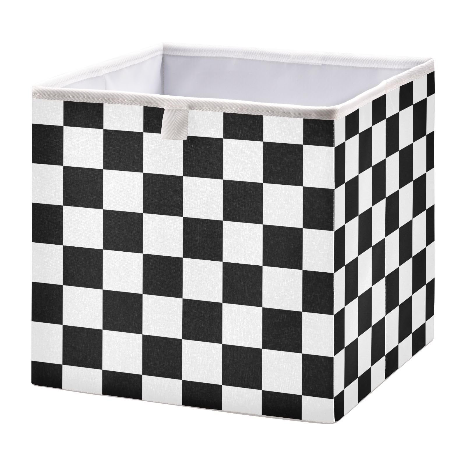 Ewusp Checkerboard Cube Storage Boxes 28x28 cm Foldable Storage Basket with Handles Closet Organiser Bin Dog Toy Basket Holiday Decorative Basket for Home Office Nursery