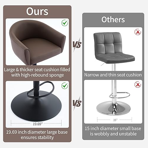 Miniatura 5 de Juego de 2 taburetes de bar, taburetes de bar giratorios con respaldo y brazos, taburetes de bar ajustables de piel sintética de 24 a 34 pulgadas,
