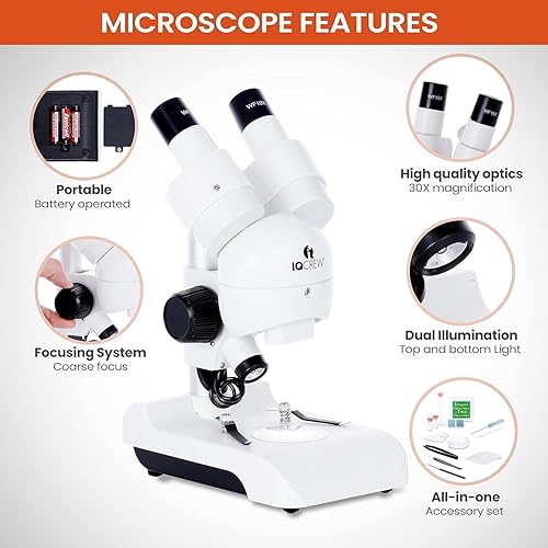 Miniatura 2 de AmScope - Microscopio estéreo portátil todo en uno de lujo 30X con doble iluminación LED y kit de accesorios - SE122
