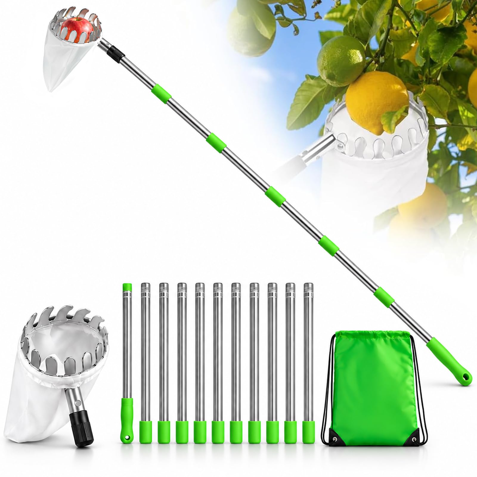 Recogedor de Frutas 4,2M Herramienta de Cosecha para Manzanas, Cerezas