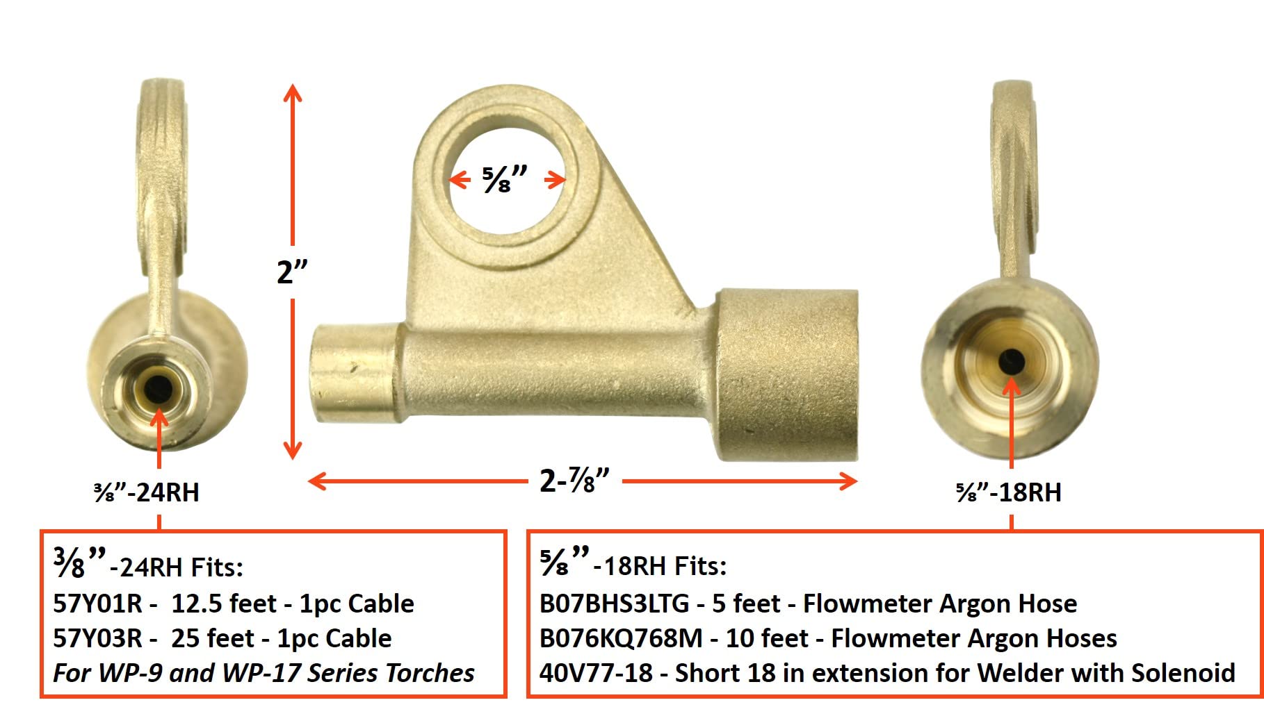 TIG Torch Power Cable Adapter - Model: 105Z57 - Stud Connector for 9 and 17 Series 1 PC TIG Torches