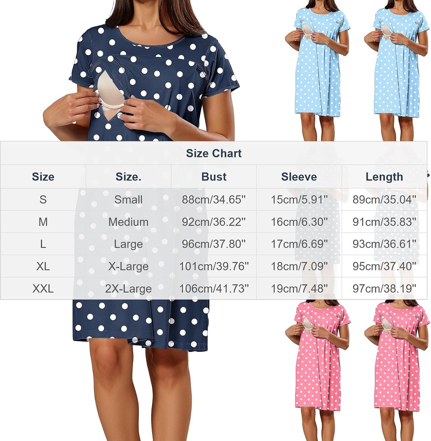 Oplxuo Women Maternity Nursing Dress Breastfeeding Short Sleeve Crew Neck Polka Dot Casual Pregnancy Clothes
