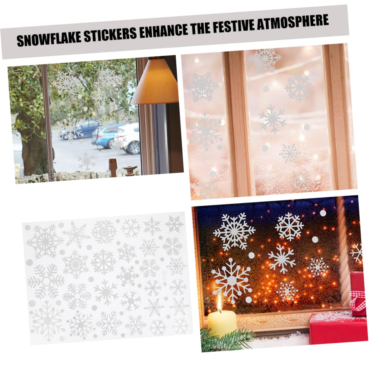 Pegatinas Navideñas para Ventanas de Copos de Nieve Purpurina Plateada 5 Láminas Adhesivas Decorativas para Puertas y Cristales Decoración Festiva para Navidad