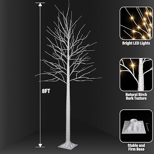 Miniatura 2 de iBaycon Luces de Árbol de Abedul Navideño de 8 Pies, Árbol de Abedul Iluminado LED Árboles Artificiales con 8 Modos Temporizador, Árboles