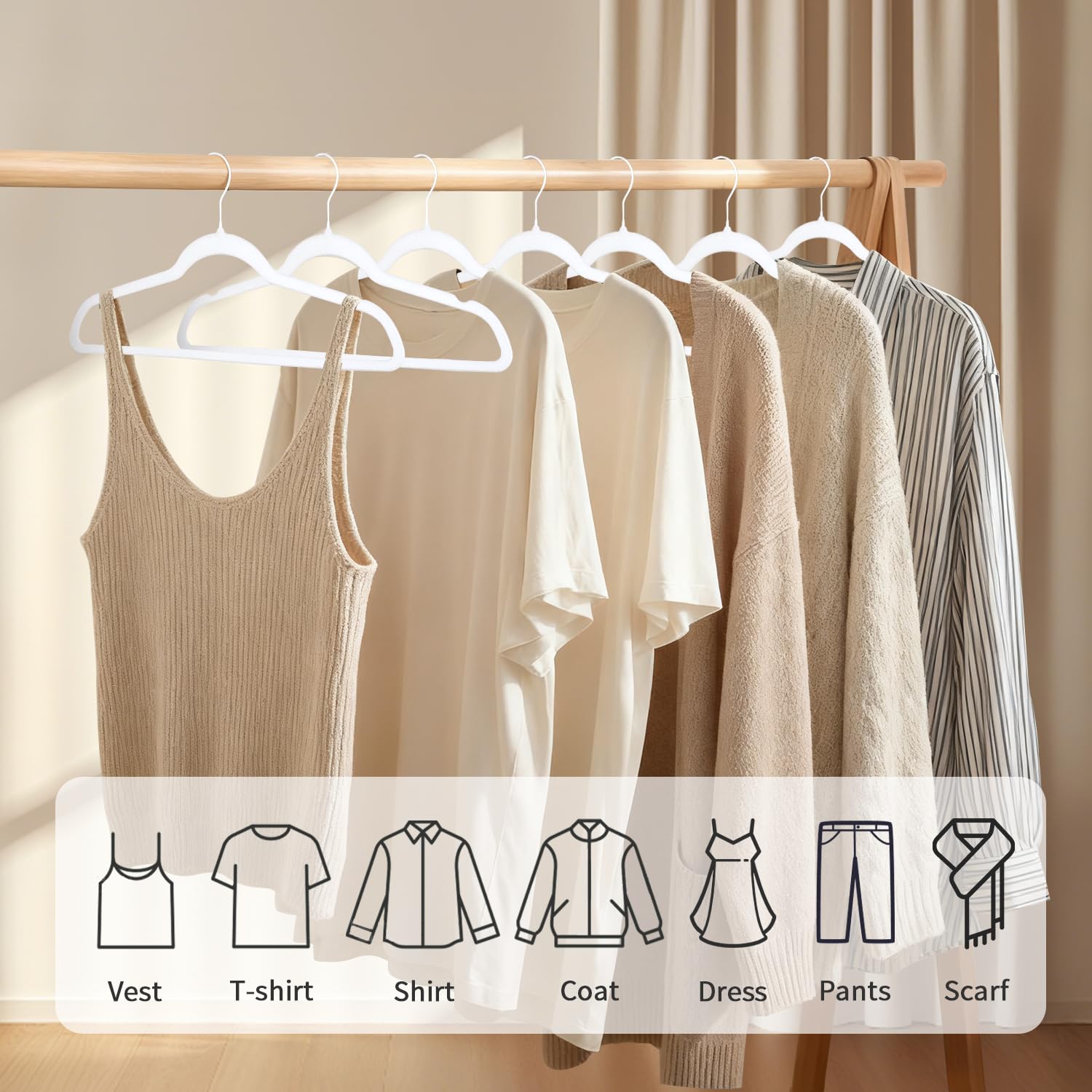 ManGotree Lot de 22 cintres en velours blanc avec crochet pivotant à 360° - Cintres antidérapants en feutre pour costumes, vestes, pulls, chemises, robes, pantalons