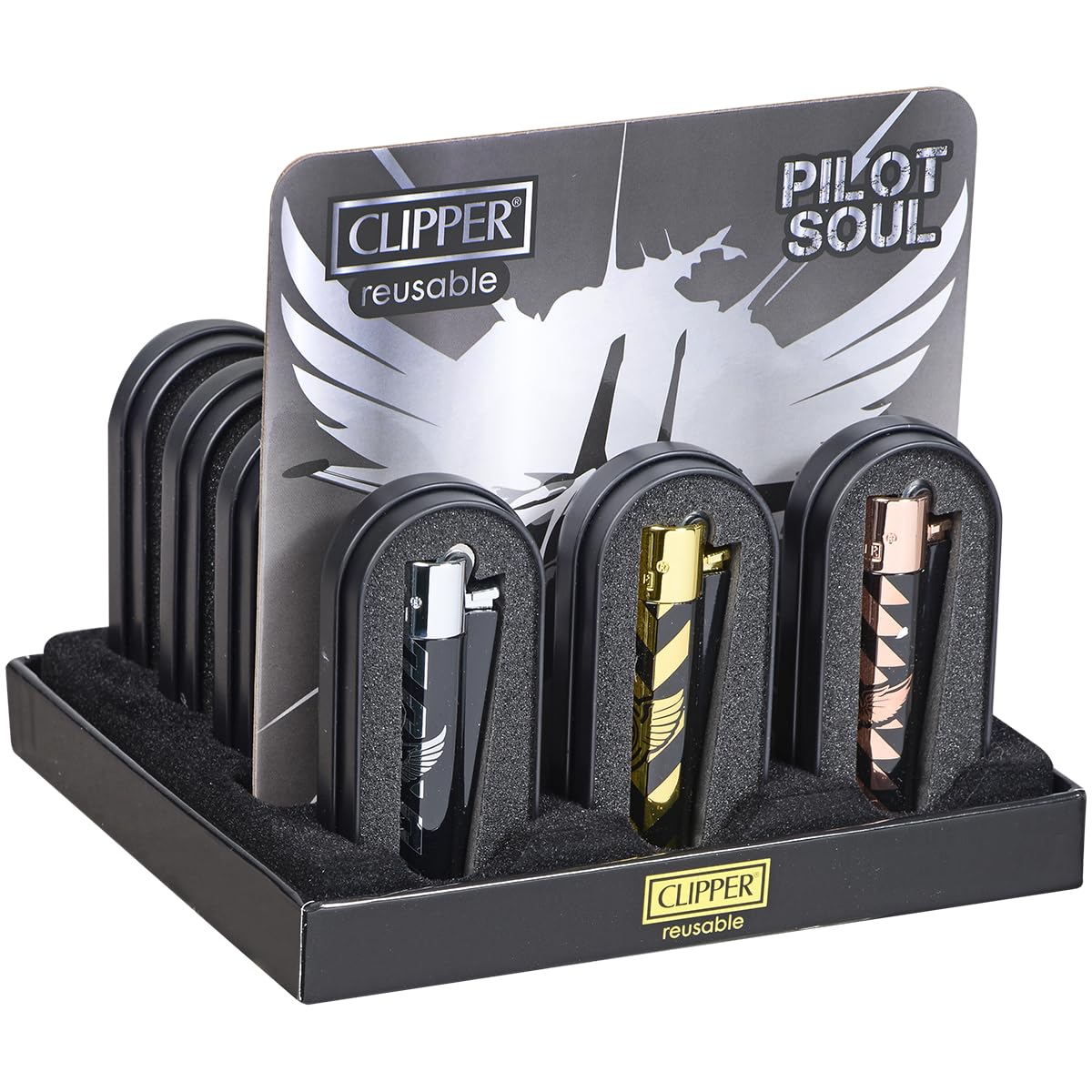 Clipper Refillable Lighter Pilot Soul Design Reusable Pocket Lighter with Adjustable Flame and Replaceable Flint Retail Display of