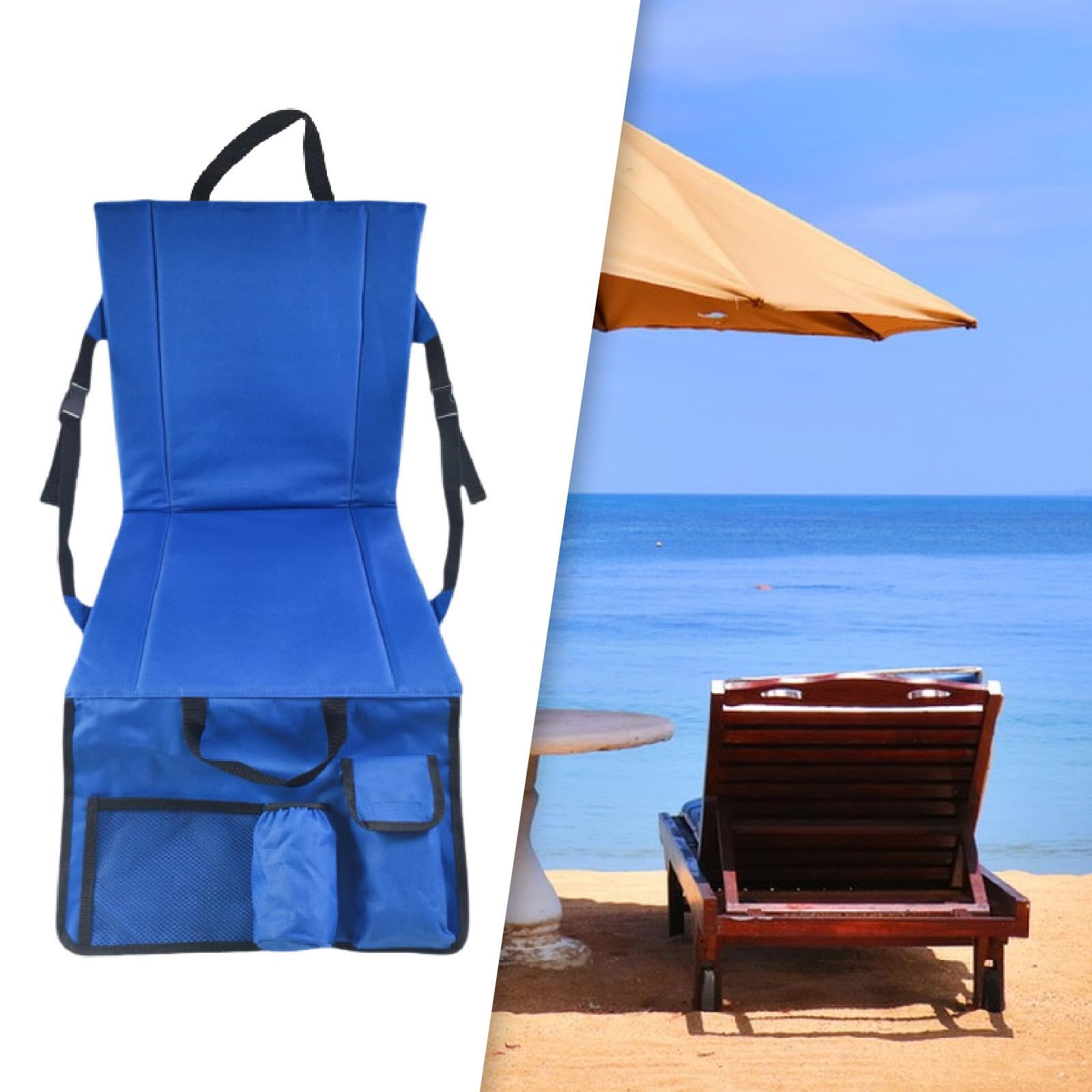 Almencla Coussin de Siège Pliable avec Dossier et Porte-gobelet. Chaise Pliante en Tissu Oxford pour Réunions et Activités Sportives en Extérieur, Idéale pour, Bleu