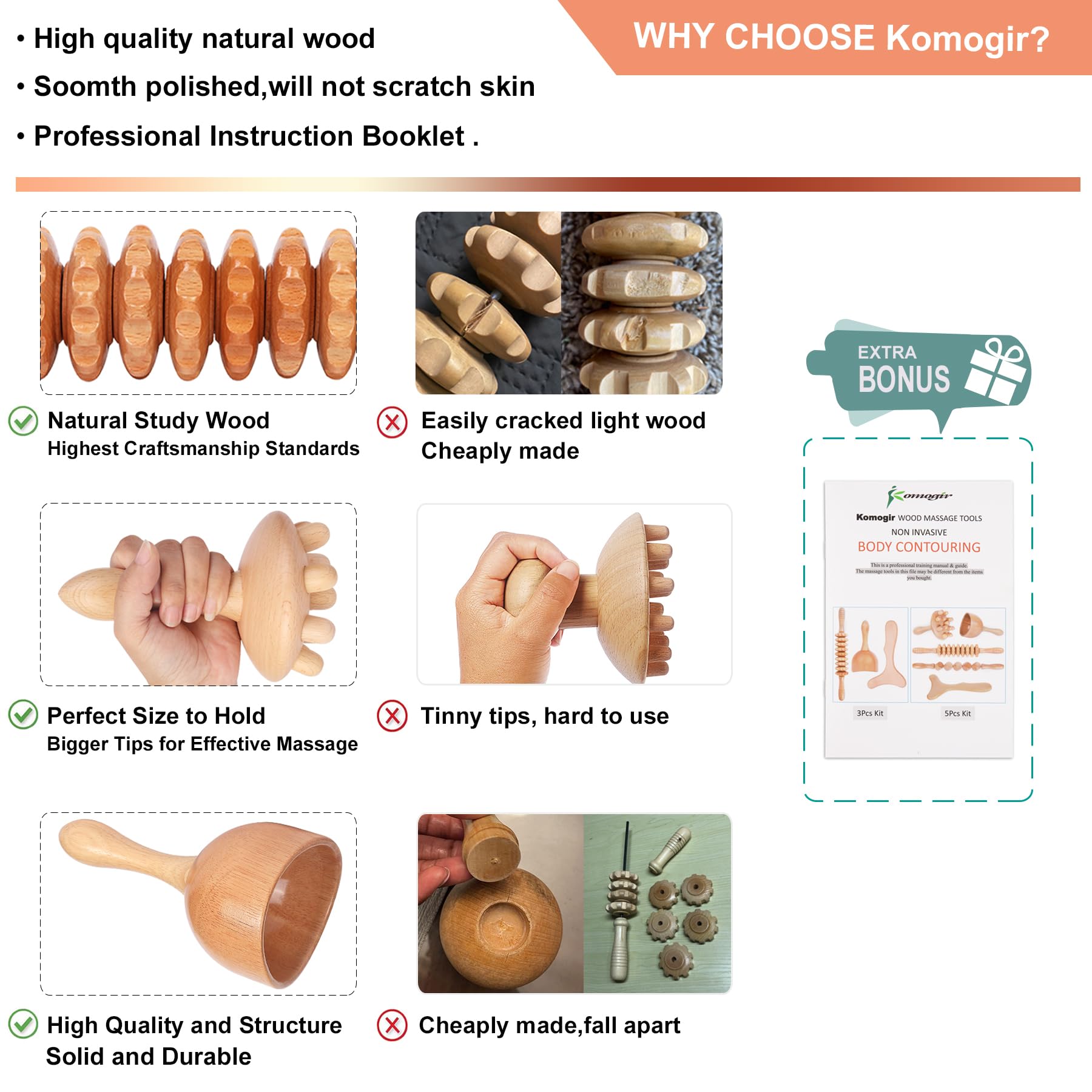 Maderotherapie-Zubehör, 5-in-1 professionelles Holztherapie-Massage-Set, Holz, schwedische Tasse, Pilz-Massagegerät, Konturierbrett für Anti-Cellulite, Körperformung*-