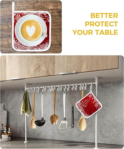 Miniatura 6 de 5 Packs Red Christmas Snowflake Pot Holders Sets for Kitchen,Oven Pan Plate Bowl Pads Heat Proof Mat with Hanging Loop,Terry Cloth Potholders Soft