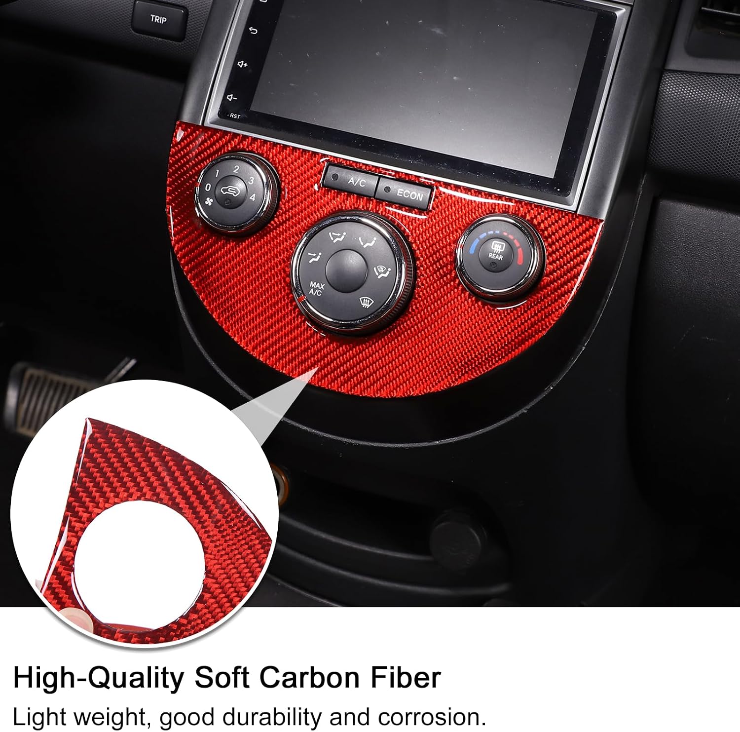 PIUGILH Car Central Control Air Conditioning Switch Panel Cover, Soft Carbon Fiber Interior Central Control AC Switch Frame Trim Cover Fit for Kia Soul 2009-2013 Accessories (Red)