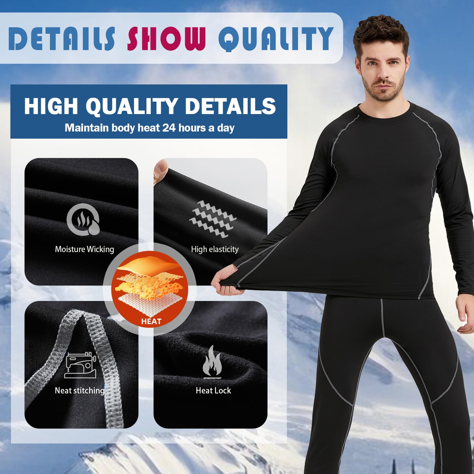 Acfoda Invernale Biancheria Intima Termica Uomo Traspirante Termiche Intimo Set Sci Funzionale per attività all'Aperto S-2XL