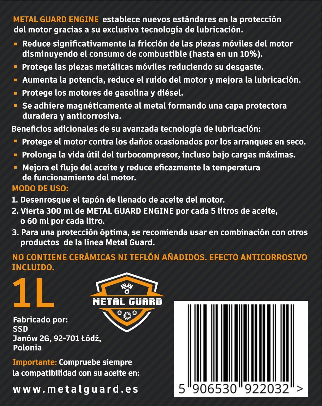 Engine, Aditivo para Motor 1L, Reduce Fricción y Consumo, Protección contra Daños y Corrosión