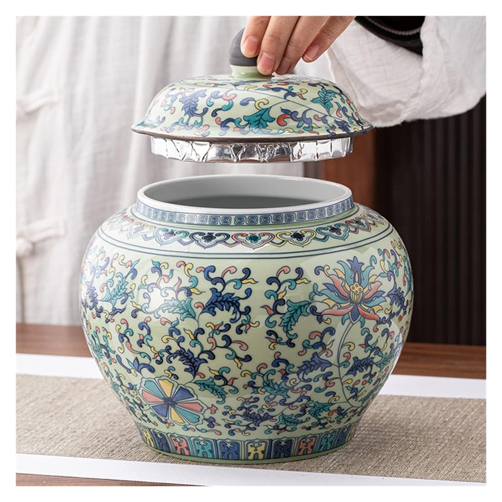 Słoiki z herbatą Dekoracja Słoiki na imbir z pudełkiem, porcelanowy pojemnik na herbatę na sypką herbatę, ceramiczny słoik do przechowywania z zamkniętą pokrywką, pojemnik na herbatę/słoik na kawę/